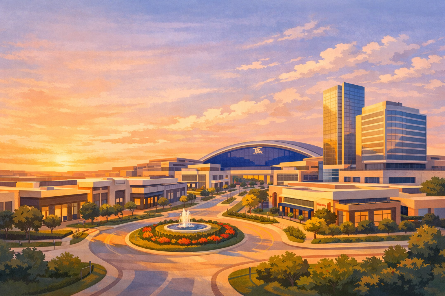Abstract illustration inspired by Frisco TX new shopping area and Dallas Cowboys HQ