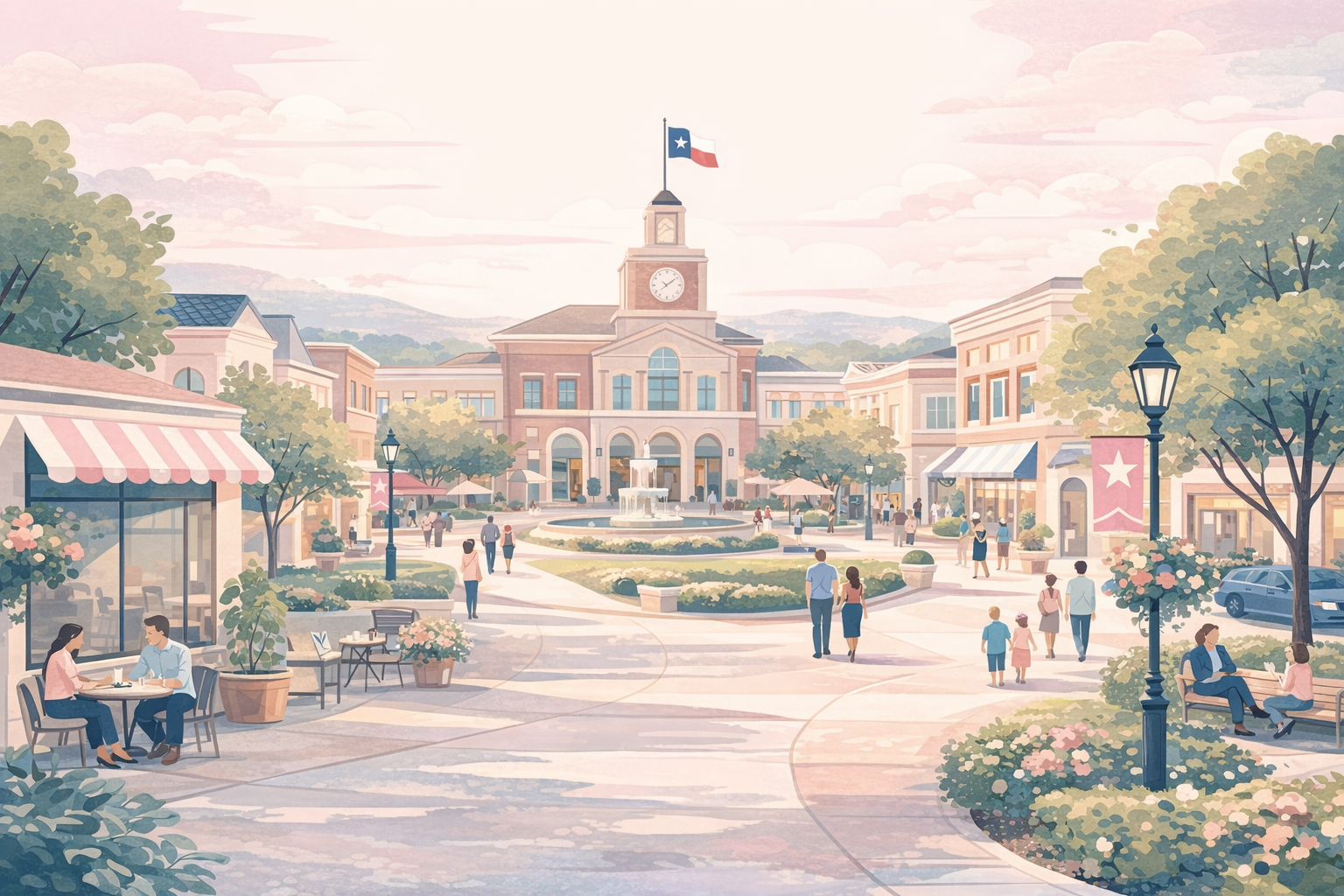 Abstract illustration inspired by Southlake Town Square